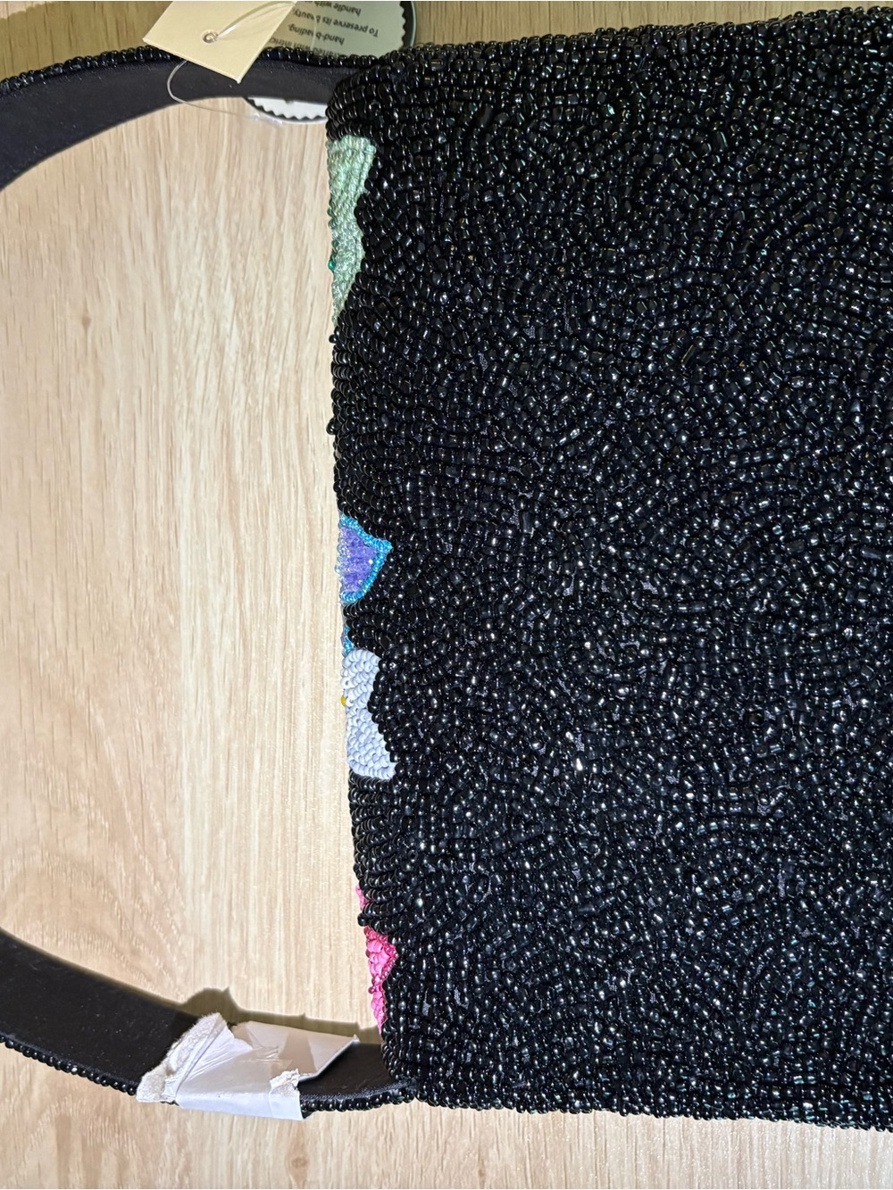 Beaded Floral Shoulder Bag - Black with Multicolor Flowers - Picture 6 of 7